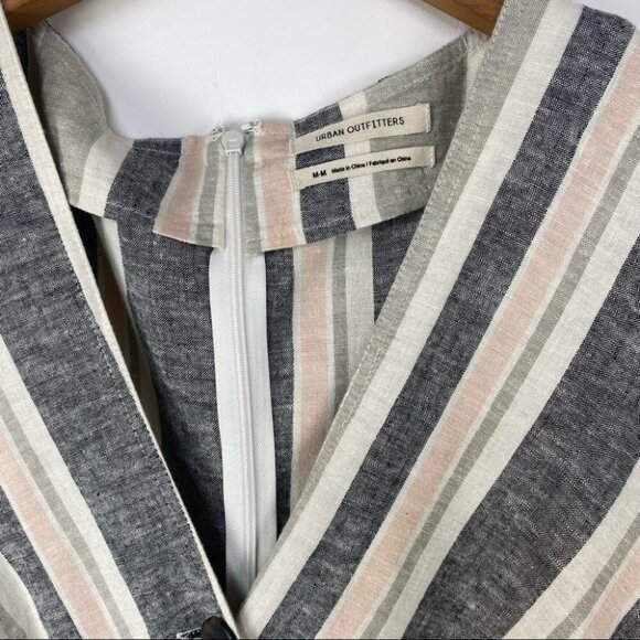 Urban Outfitters | Linen Blend Surplice Jumpsuit | Striped Button Front - Picture 5 of 9